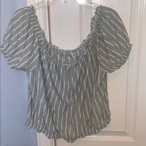 green and white off the shoulder crop top